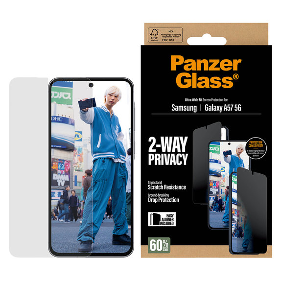 Tempered Glass UWF Privacy with Applicator for Samsung Galaxy A57, Clear, PanzerGlass