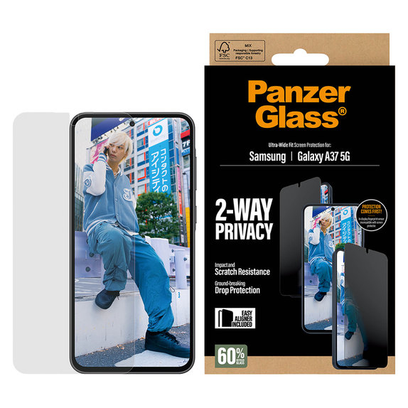Tempered Glass UWF Privacy with Applicator for Samsung Galaxy A37, Clear, PanzerGlass