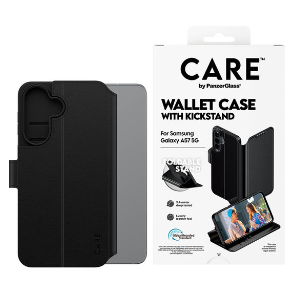 Case Wallet Kickstand for Samsung Galaxy A57, Black, PanzerGlass