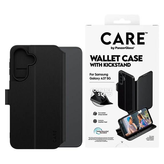 Case Wallet Kickstand for Samsung Galaxy A37, Black, PanzerGlass