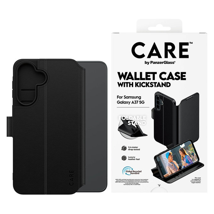 Case Wallet Kickstand for Samsung Galaxy A37, Black, PanzerGlass