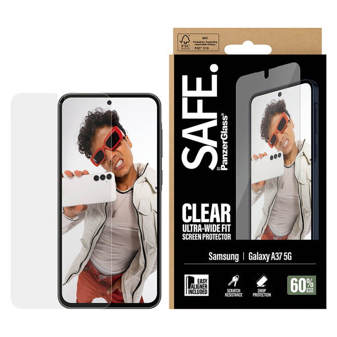 Tempered Glass UWF with Applicator for Samsung Galaxy A37, Clear, SAFE by PanzerGlass