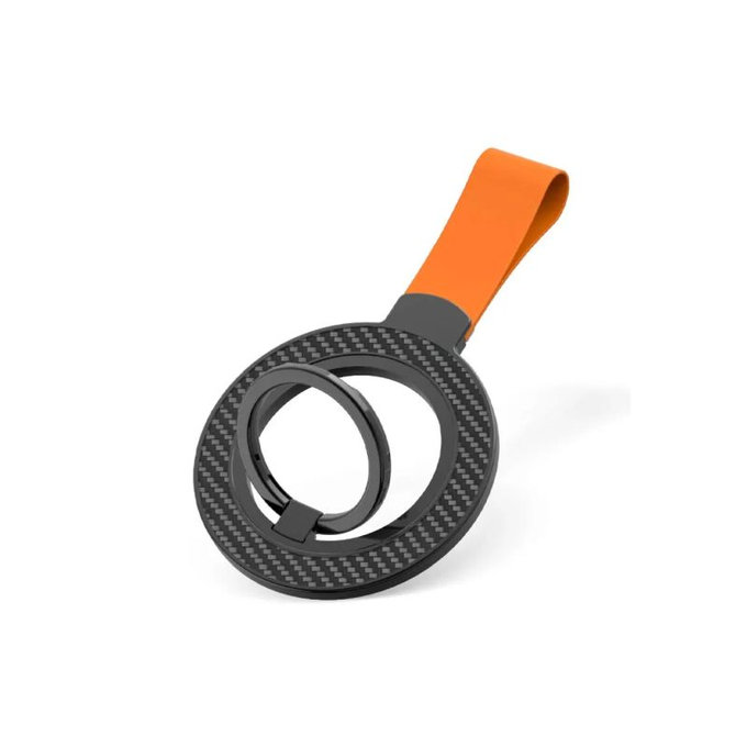 Magnetic phone holder with lanyard, black-orange