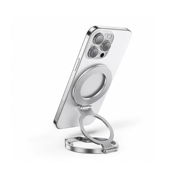 Foldable magnetic phone ring holder, silver