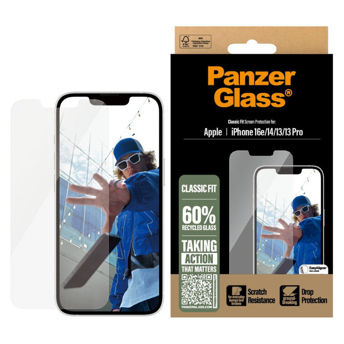 Tempered Glass with Applicator for iPhone 17e/16e/14/13/13 Pro, Clear, PanzerGlass