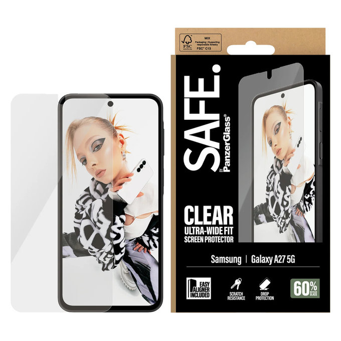 Tempered Glass UWF with Applicator for Samsung Galaxy A27, Clear, SAFE by PanzerGlass