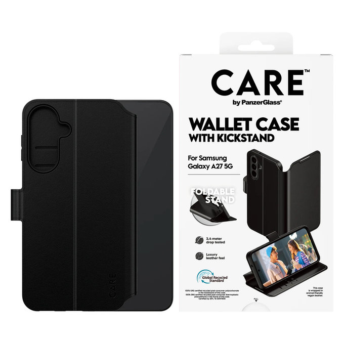 Case Wallet Kickstand for Samsung Galaxy A27, Black, PanzerGlass