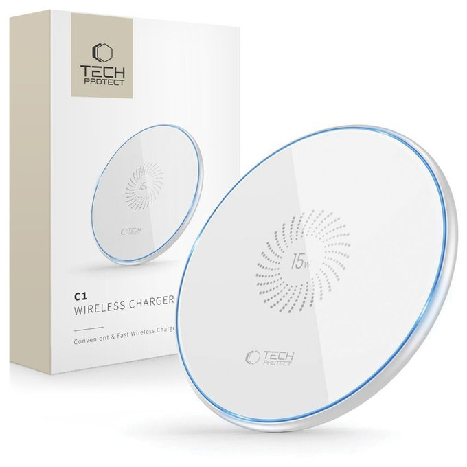 Wireless charger QI15W-C1 15W, white, Tech-Protect