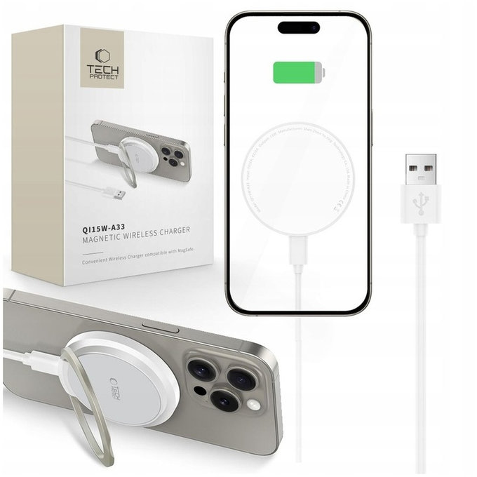 Wireless charger QI15W-A33 Magnetic MagSafe, white, Tech-Protect