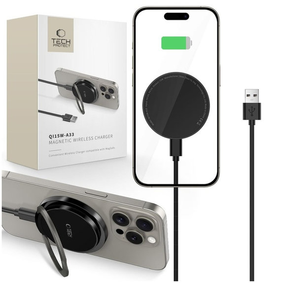 Wireless charger QI15W-A33 Magnetic MagSafe, black, Tech-Protect