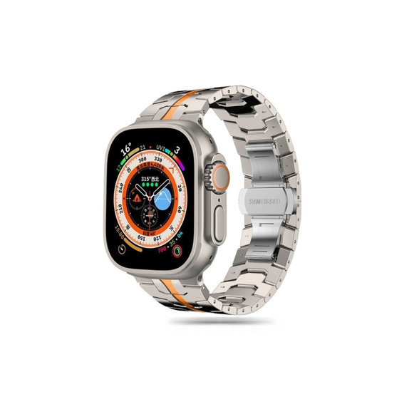 Strap Stainless Line for Apple Watch 8 / 9 / 10 / 11 / Se / Ultra (44 / 45 / 46 / 49 mm), Titanium/Orange, Tech-Protect