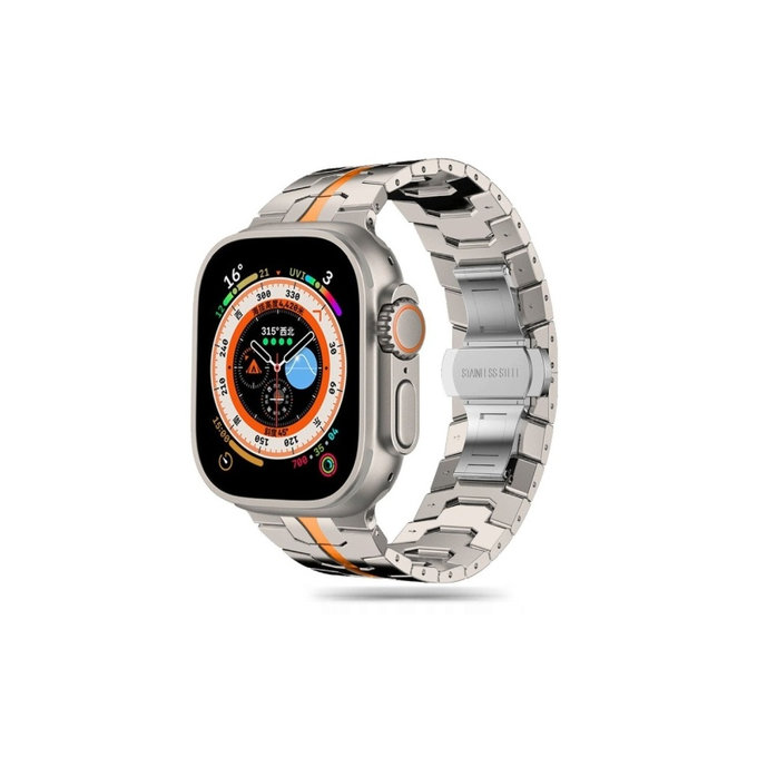 Strap Stainless Line for Apple Watch 8 / 9 / 10 / 11 / Se / Ultra (44 / 45 / 46 / 49 mm), Titanium/Orange, Tech-Protect
