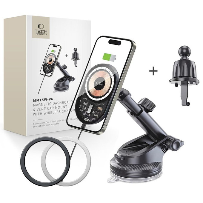 Car mount MM15W-V6 Magnetic MagSafe Dashboard & Vent 15W, Black/Interior, Tech-Protect