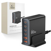 Wall charger DC80W-GAN 6-PORT PD 80W / QC3.0, black, Tech-Protect