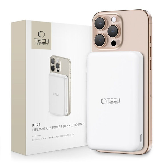 Power bank PB24 Lifemag Qi2 MagSafe 10000mAh, white, Tech-Protect