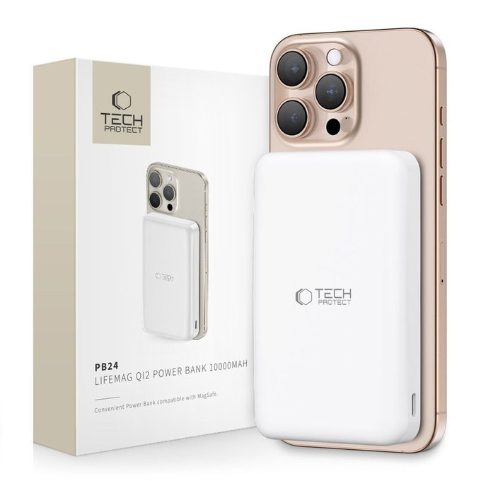 Power bank PB24 Lifemag Qi2 MagSafe 10000mAh, white, Tech-Protect