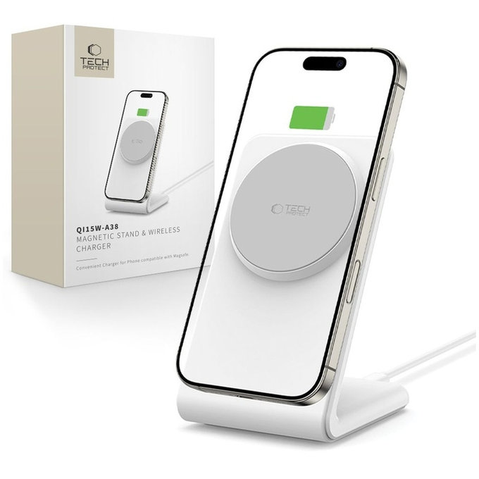 Wireless charger QI15W-A38 Magnetic MagSafe, white, Tech-Protect