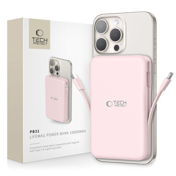 Power bank PB31 Lifemag MagSafe 10000mAh, pink, Tech-Protect