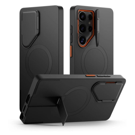 Case Kevlar Aura MagSafe for Samsung S25 Ultra, black/orange, Tech-Protect