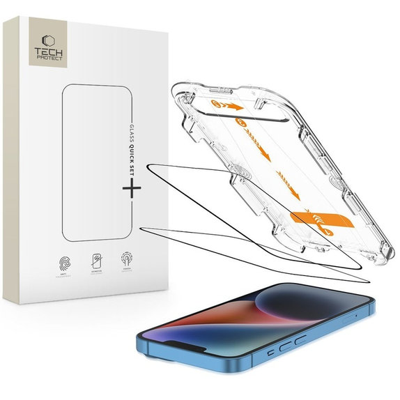 Tempered glass Quick Set+ 2-PACK for iPhone 13 / 13 Pro / 14 / 16E / 17E, black, Tech-Protect