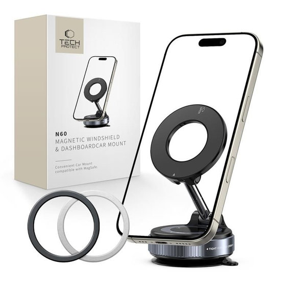 Car mount N60 Magnetic MagSafe Windshield & Dashboard, black, Tech-Protect