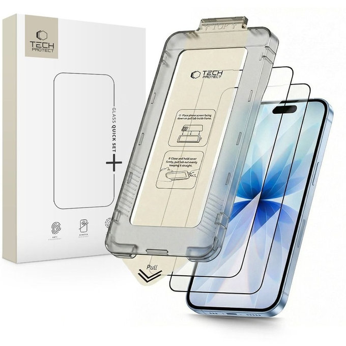 Tempered glass Quick Set+ 2-PACK for iPhone 17, black, Tech-Protect