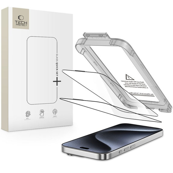 Tempered glass Quick Set+ 2-PACK for iPhone 15 Pro, black, Tech-Protect