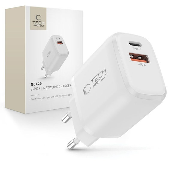 Wall charger NCA20 2-PORT PD 20W / QC3.0, white, Tech-Protect