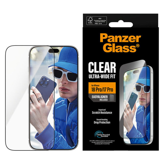 Tempered Glass UWF with Applicator for iPhone 18 Pro/17 Pro, Black, PanzerGlass
