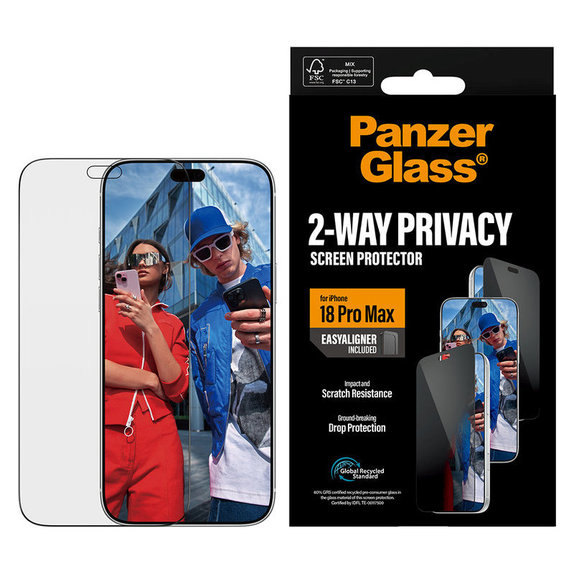 Tempered Glass UWF 2-Way Privacy with Applicator for iPhone 18 Pro Max, Black, PanzerGlass