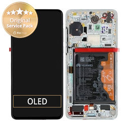 Huawei P40 - LCD Display + Touch Screen + Frame + Battery + Fingerprint Sensor (Ice White, Silver Frost) - 02353MFW Genuine Service Pack