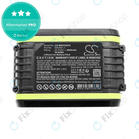 Battery for Worx WX800.9 MAX, WX-JCR.9, 4950mAh, Li-Ion, 20V, WA3551.1, HQ