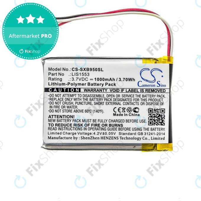 Battery for Sony Mdr-Xb950n1, Srs-Ws1, 1000mAh, Li-Pol, 3.7V, LIS1553, HQ
