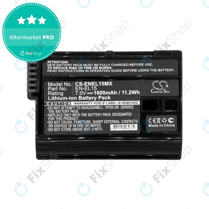 Battery for Nikon Coolpix D7000, 1600mAh, Li-Ion, 7V, EN-EL15, HQ