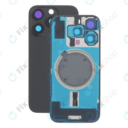 Apple iPhone 16 Pro - Rear Housing Glass + Camera Lens + Metal Plate + Magsafe Magnet (Black Titanium)