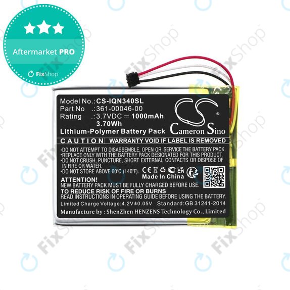 Battery for Garmin Dash Cam 20, Nuvi 3400, 1000mAh, Li-Pol, 3.7V, 361-00046-00, HQ
