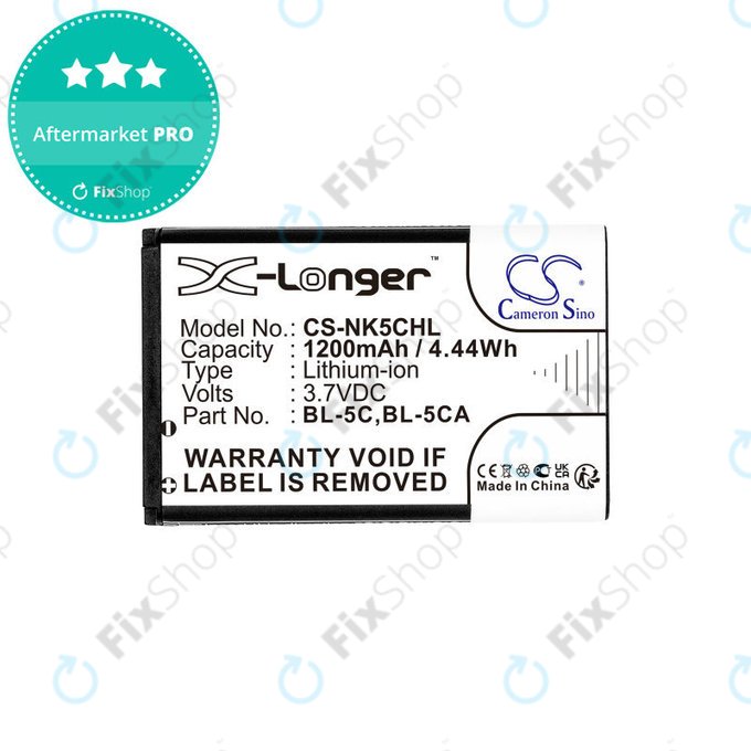 Battery for Nokia 1208, 1110, 2310, 1200mAh, Li-ion, 3.7V, BL-5C, HQ