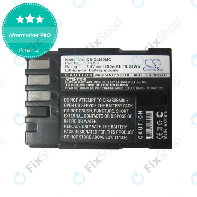 Battery for Pentax 645d, K-5, 1250mAh, Li-Ion, 7.4V, D-LI90, HQ