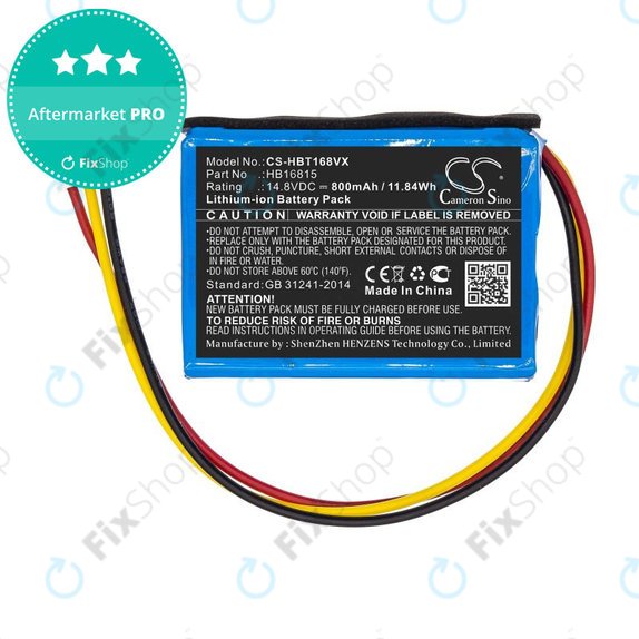 Battery for Hobot 168, 188, 198, 268, 288, 298, 368, 388, 800mAh, Li-Ion, 14.8V, HB16815, HQ