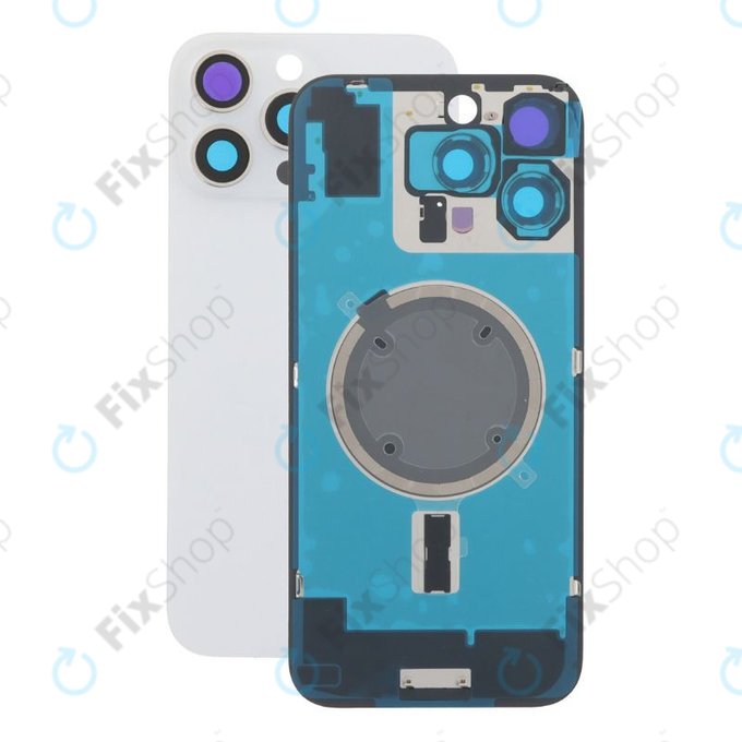 Apple iPhone 16 Pro Max - Rear Housing Glass + Camera Lens + Metal Plate + Magsafe Magnet (White Titanium)