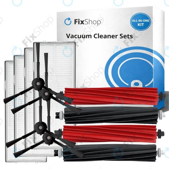 Replacement set for Xiaomi Roborock S8, S8+, S8 Pro Ultra (2 pairs of Main brushes, 4x Filter, 4x Side brush - Black)