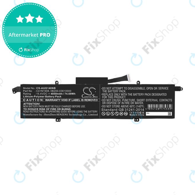 Battery for Asus ROG Zephyrus G14 Ga401, 4850mAh, Li-Pol, 15.4V, C41N1908, HQ