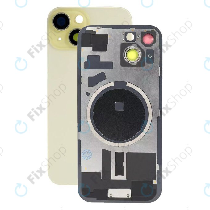 Apple iPhone 15 - Rear Housing Glass + Camera Lens + Metal Plate + Magsafe Magnets (Yellow)