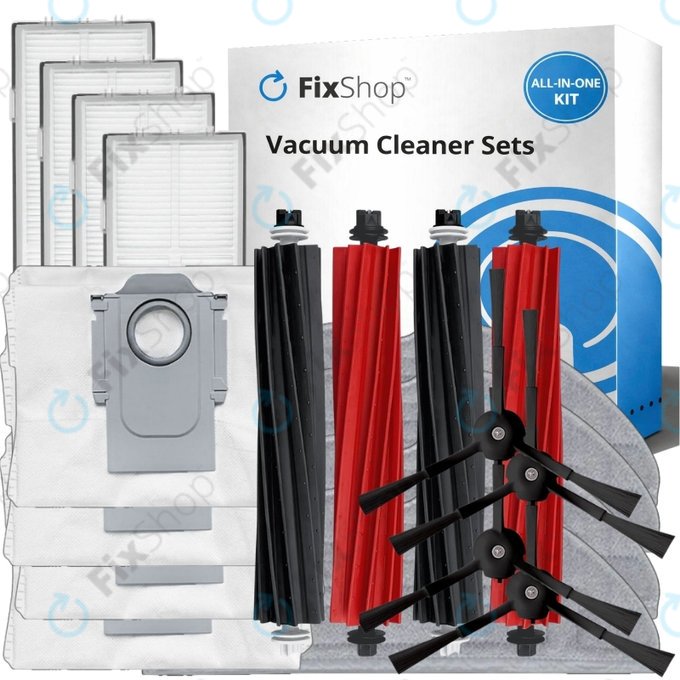 Replacement set for Xiaomi Roborock S8, S8+, S8 Pro Ultra (2 pairs of Main brushes, 4x Filter, 4x Side brush - Black, 4x Mop cloth, 4x Dust bag)