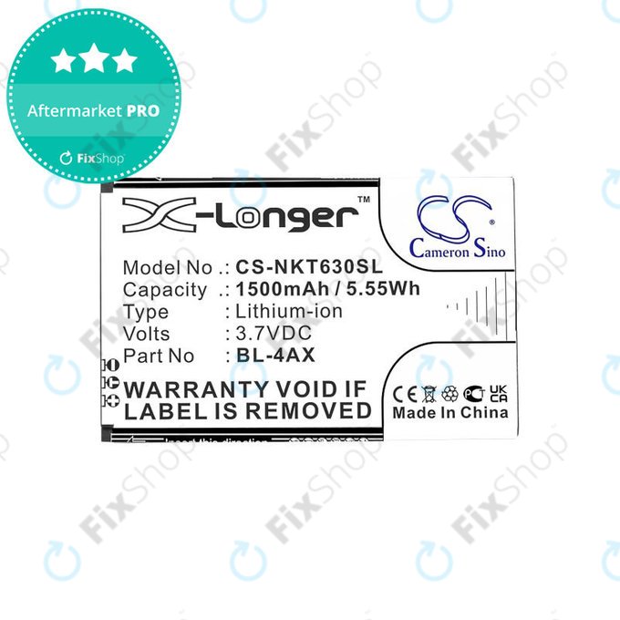 Battery for Nokia 6300 4G, Nokia 8000 4G, 1500mAh, Li-Ion, 3.7V, BL-4AX, HQ