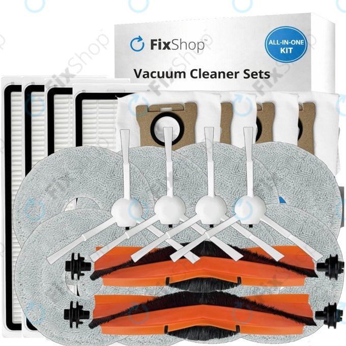 Replacement set for Xiaomi Mi Robot Vacuum S20+, S10+, X20+, X10+ (2x Main brush, 4x Filter, 4x Side brush - White, 8x Mop cloth, 4x Dust bag)