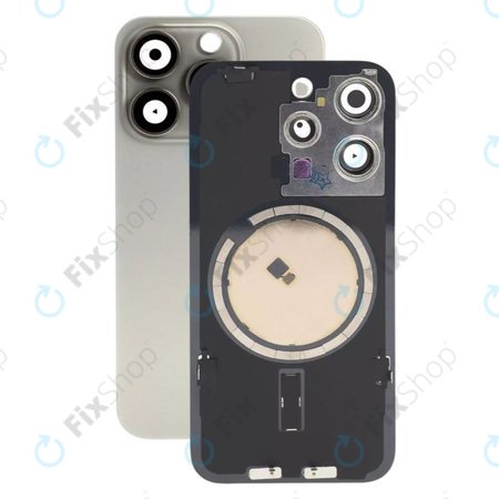 Apple iPhone 15 Pro - Rear Housing Glass + Camera Lens + Metal Plate + Magsafe Magnets (Natural Titanium)