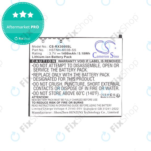 Battery for HP Compaq iPAQ rx3000, rx3115, rx3700, hx2110, hx2790, 1400mAh, Li-Ion, 3.7V, HSTNH-M03B-SS, HQ