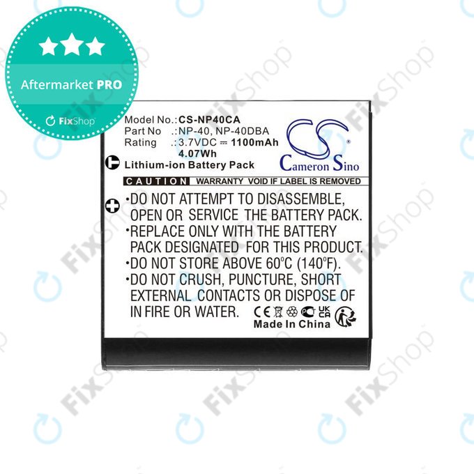 Battery for Casio Exilim Ex-FC100, 1100mAh, Li-Ion, 3.7V, NP-40, HQ