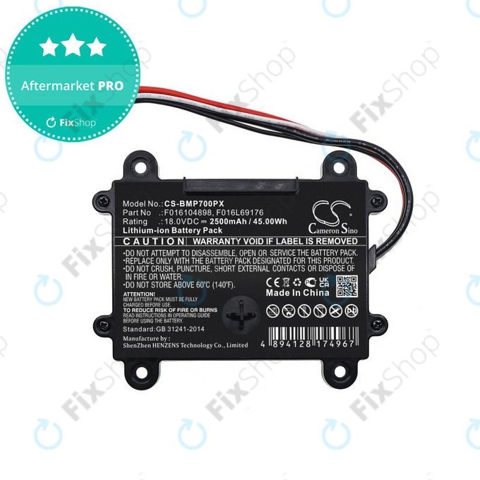Battery for Bosch Indego 350, 400, M 700, Indego S+ 350, 2500mAh, Li-Ion, 18V, F016104898, HQ